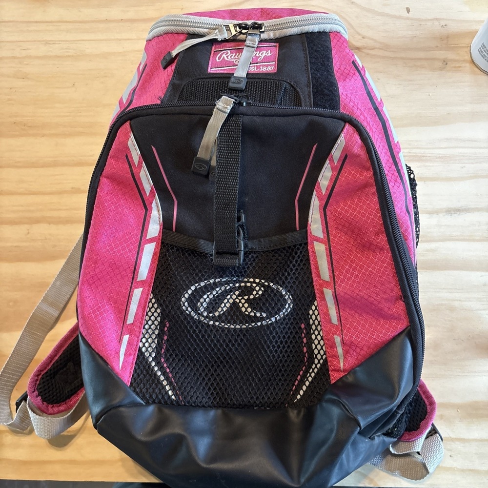 Rawlings R400 youth players baseball and softball backpack Pink Black Very Good
